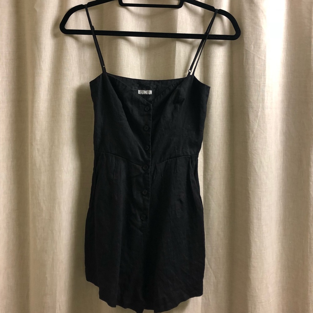 Reformation Black Linen Romper sz xs